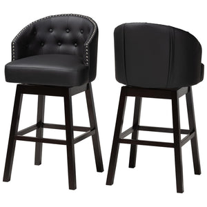 Baxton Studio Baxton Studio Avril Modern Faux Leather Tufted Swivel Barstools with Nailhead Trim - Set of 2 Black BBT5210A1-BS-Black