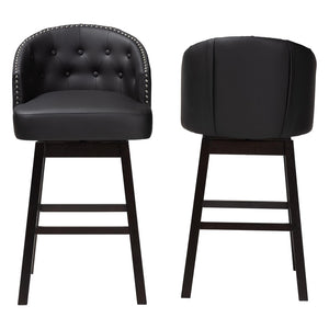 Baxton Studio Baxton Studio Avril Modern Faux Leather Tufted Swivel Barstools with Nailhead Trim - Set of 2 Black BBT5210A1-BS-Black