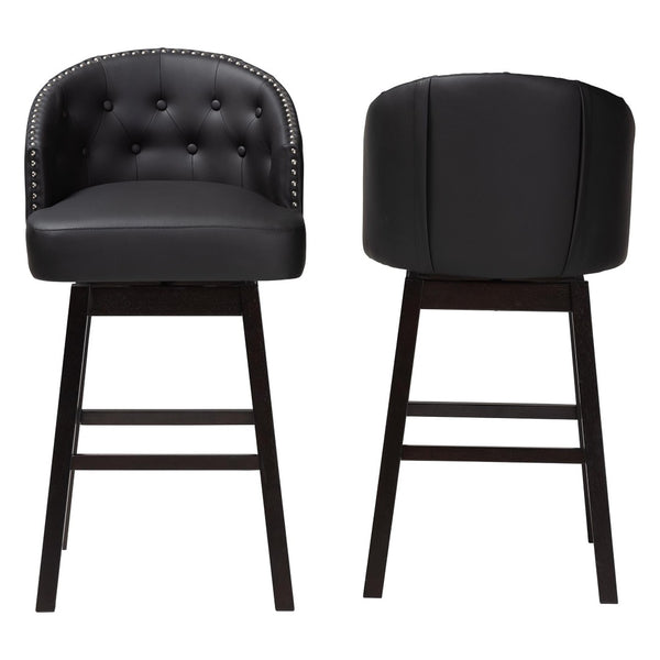 Baxton Studio Baxton Studio Avril Modern Faux Leather Tufted Swivel Barstools with Nailhead Trim - Set of 2 Black BBT5210A1-BS-Black