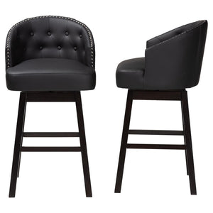 Baxton Studio Baxton Studio Avril Modern Faux Leather Tufted Swivel Barstools with Nailhead Trim - Set of 2 Black BBT5210A1-BS-Black