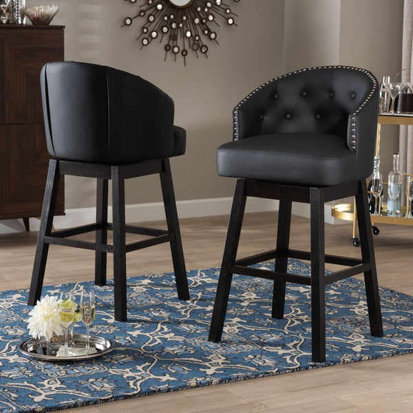 Baxton Studio Baxton Studio Avril Modern Faux Leather Tufted Swivel Barstools with Nailhead Trim - Set of 2 Black BBT5210A1-BS-Black