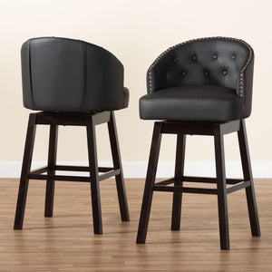 Baxton Studio Baxton Studio Avril Modern Faux Leather Tufted Swivel Barstools with Nailhead Trim - Set of 2 Black BBT5210A1-BS-Black