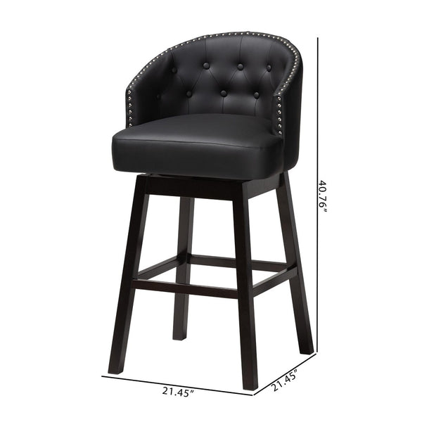 Baxton Studio Baxton Studio Avril Modern Faux Leather Tufted Swivel Barstools with Nailhead Trim - Set of 2 Black BBT5210A1-BS-Black
