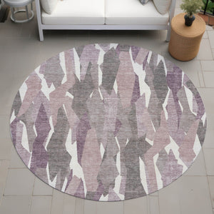 HomeRoots 8' Blush and Ivory Round Striped Area Rug – Stylish, Washable, Durable for Indoor and Outdoor Spaces 659600