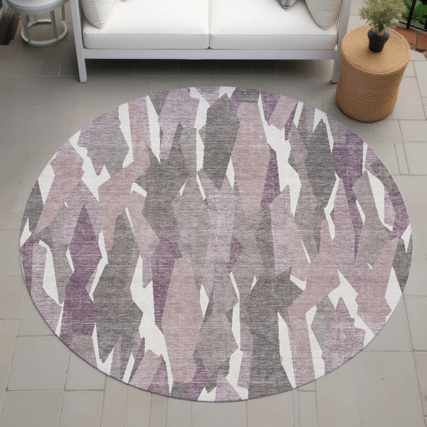 HomeRoots 8' Blush and Ivory Round Striped Area Rug – Stylish, Washable, Durable for Indoor and Outdoor Spaces 659600