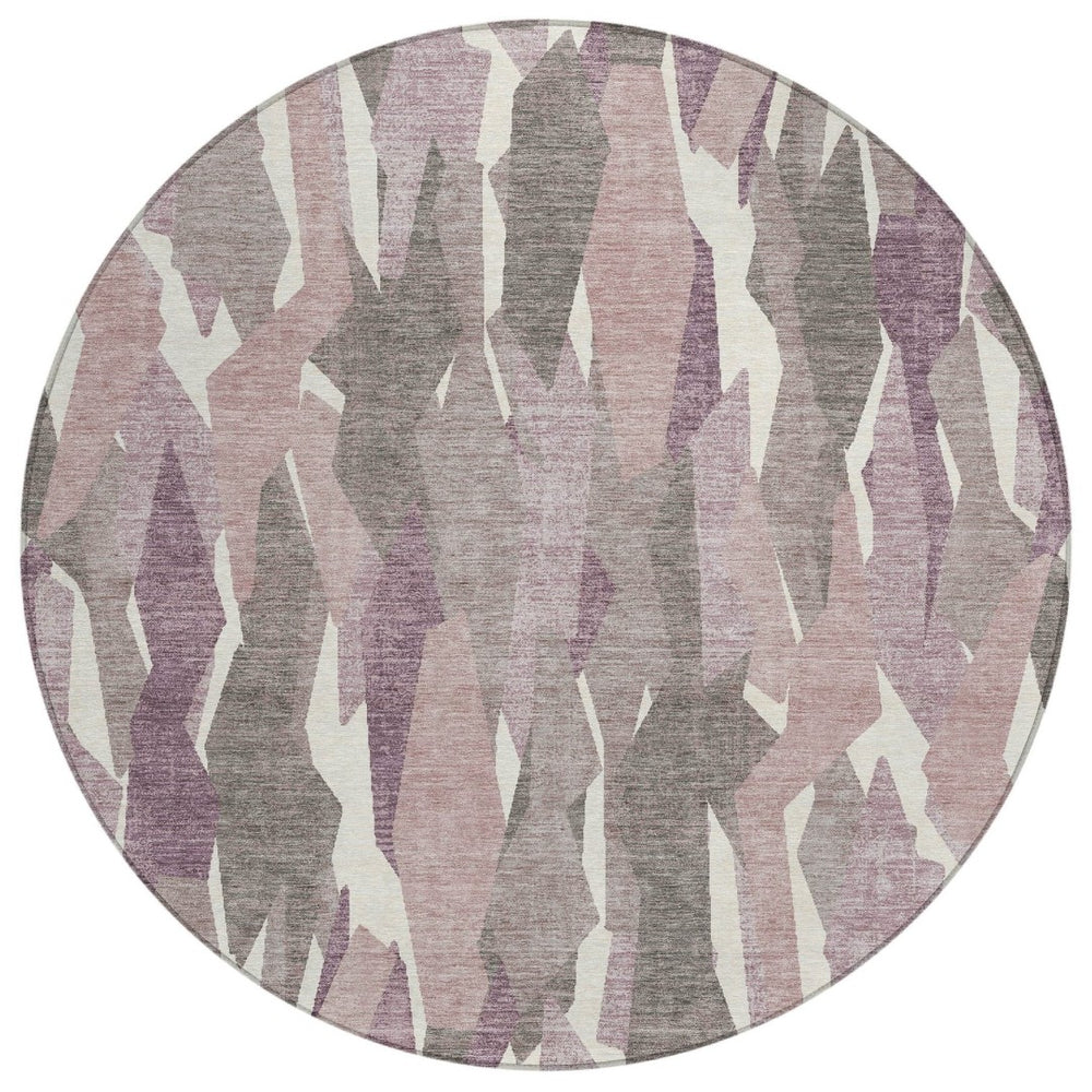 HomeRoots 8' Blush and Ivory Round Striped Area Rug – Stylish, Washable, Durable for Indoor and Outdoor Spaces 659600