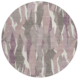 HomeRoots 8' Blush and Ivory Round Striped Area Rug – Stylish, Washable, Durable for Indoor and Outdoor Spaces 659600