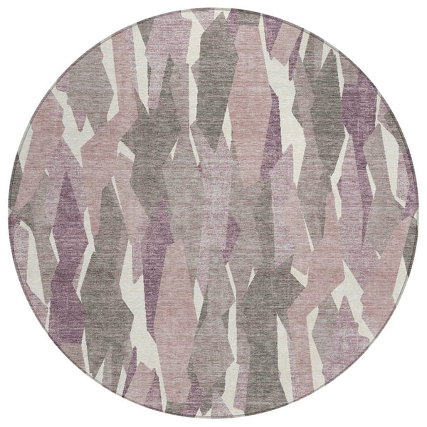 HomeRoots 8' Blush and Ivory Round Striped Area Rug – Stylish, Washable, Durable for Indoor and Outdoor Spaces 659600