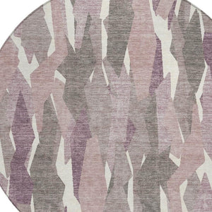 HomeRoots 8' Blush and Ivory Round Striped Area Rug – Stylish, Washable, Durable for Indoor and Outdoor Spaces 659600