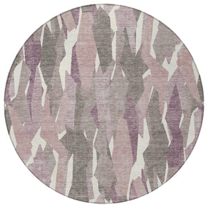 HomeRoots 8' Blush and Ivory Round Striped Area Rug – Stylish, Washable, Durable for Indoor and Outdoor Spaces 659600