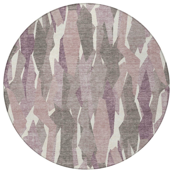 HomeRoots 8' Blush and Ivory Round Striped Area Rug – Stylish, Washable, Durable for Indoor and Outdoor Spaces 659600