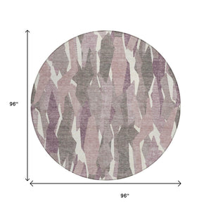 HomeRoots 8' Blush and Ivory Round Striped Area Rug – Stylish, Washable, Durable for Indoor and Outdoor Spaces 659600