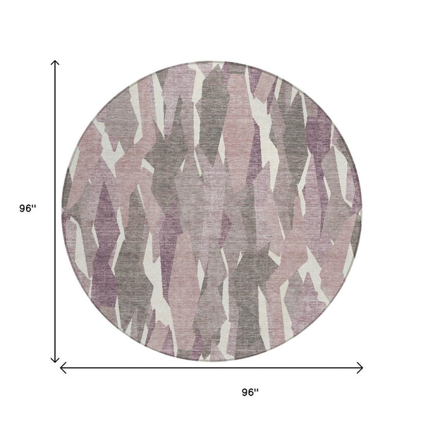 HomeRoots 8' Blush and Ivory Round Striped Area Rug – Stylish, Washable, Durable for Indoor and Outdoor Spaces 659600