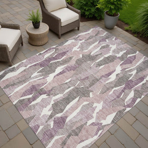 HomeRoots 9' X 12' Blush and Ivory Striped Washable Area Rug – Durable, Stylish, Indoor/Outdoor Versatility! 659602