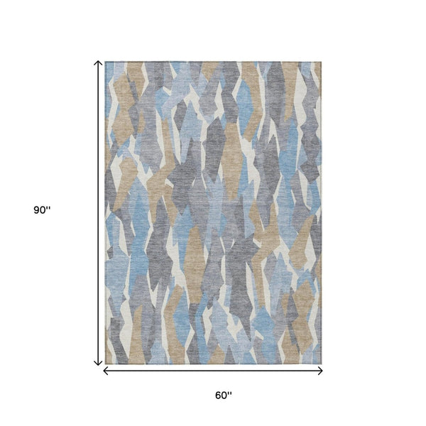 HomeRoots 5' X 8' Denim Blue Striped Area Rug - Durable, Washable, Indoor/Outdoor Design for High-Traffic Spaces 659605