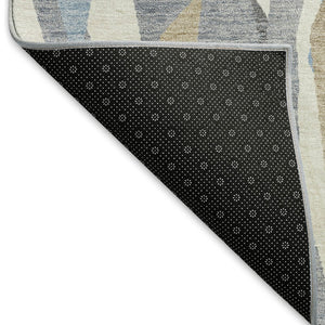 HomeRoots 8' Round Striped Area Rug in Denim Blue, Khaki & Ivory – Washable, Durable & Perfect for Indoor/Outdoor Use 659606