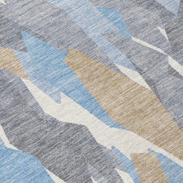 HomeRoots 8' Denim Blue Khaki Ivory Striped Washable Area Rug - Indoor Outdoor Durable Design for All Spaces 659607
