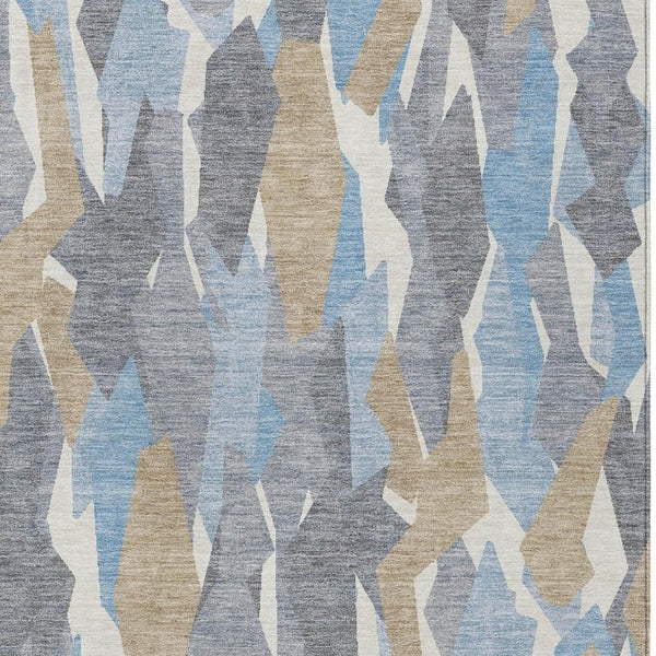 HomeRoots 9' X 12' Striped Denim Blue, Khaki & Ivory Washable Area Rug - Durable, Stylish for Indoor/Outdoor Use 659608