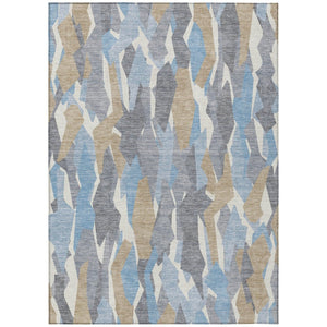 HomeRoots 10' Denim Blue Khaki Ivory Striped Area Rug - Durable, Machine Washable for Indoor & Outdoor Use 659609