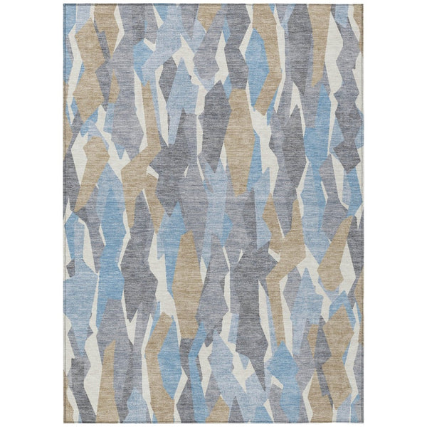 HomeRoots 10' Denim Blue Khaki Ivory Striped Area Rug - Durable, Machine Washable for Indoor & Outdoor Use 659609