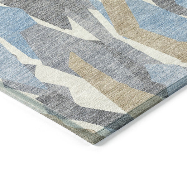 HomeRoots 10' Denim Blue Khaki Ivory Striped Area Rug - Durable, Machine Washable for Indoor & Outdoor Use 659609