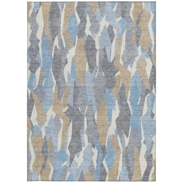 HomeRoots 10' Denim Blue Khaki Ivory Striped Area Rug - Durable, Machine Washable for Indoor & Outdoor Use 659609