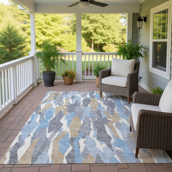 HomeRoots 10' Denim Blue Khaki Ivory Striped Area Rug - Durable, Machine Washable for Indoor & Outdoor Use 659609