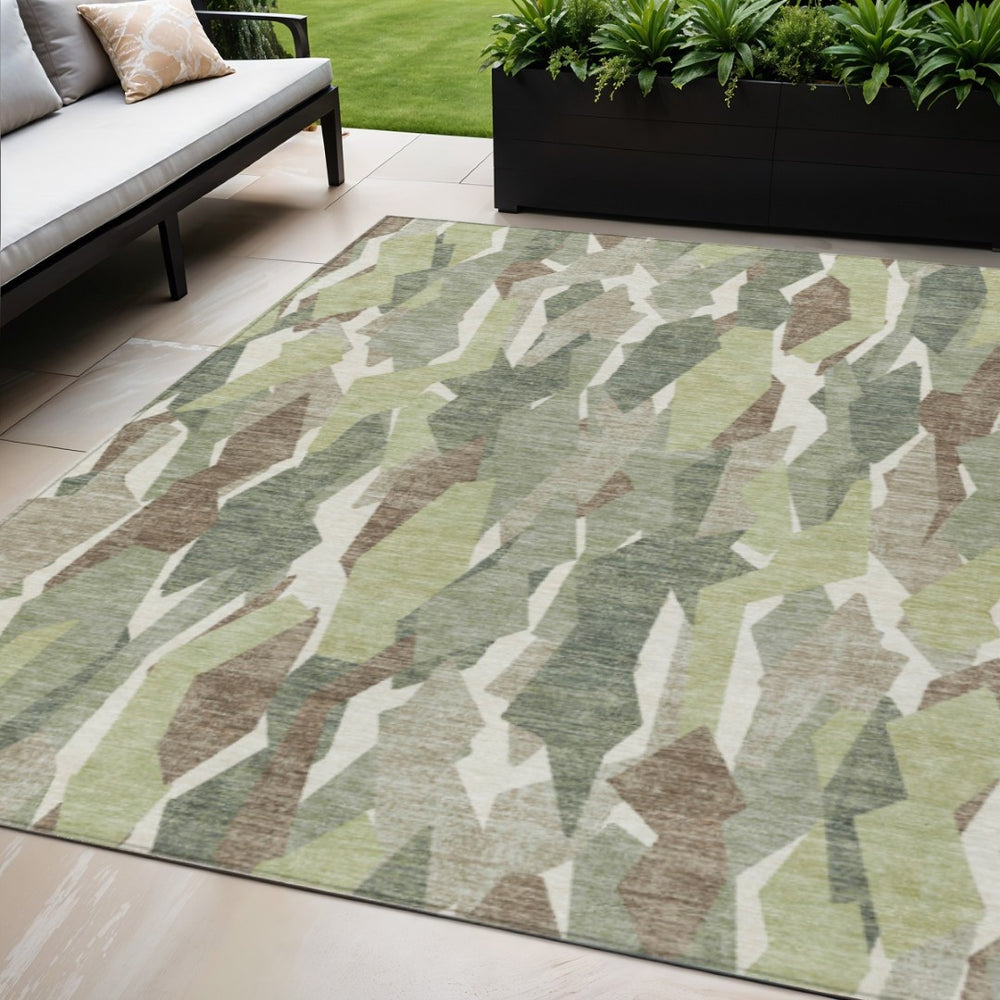 HomeRoots 5' X 8' Washable Indoor-Outdoor Area Rug - Stylish Fern Green Stripe, Durable, Kid & Pet Friendly 659611