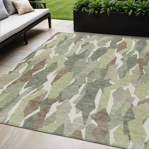 HomeRoots 5' X 8' Washable Indoor-Outdoor Area Rug - Stylish Fern Green Stripe, Durable, Kid & Pet Friendly 659611