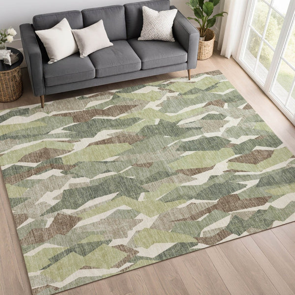 HomeRoots 5' X 8' Washable Indoor-Outdoor Area Rug - Stylish Fern Green Stripe, Durable, Kid & Pet Friendly 659611