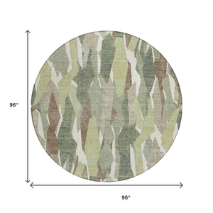 HomeRoots 8' Fern Green Round Striped Rug - Durable, Machine-Washable Indoor/Outdoor Area Rug for Modern Spaces 659612