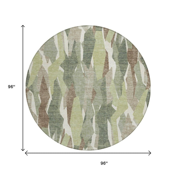 HomeRoots 8' Fern Green Round Striped Rug - Durable, Machine-Washable Indoor/Outdoor Area Rug for Modern Spaces 659612