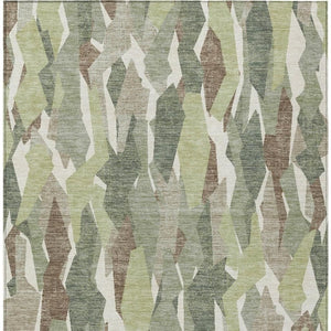 HomeRoots 8' X 10' Durable Fern Green Tan Ivory Striped Washable Area Rug - Perfect for Indoor & Outdoor Use! 659613