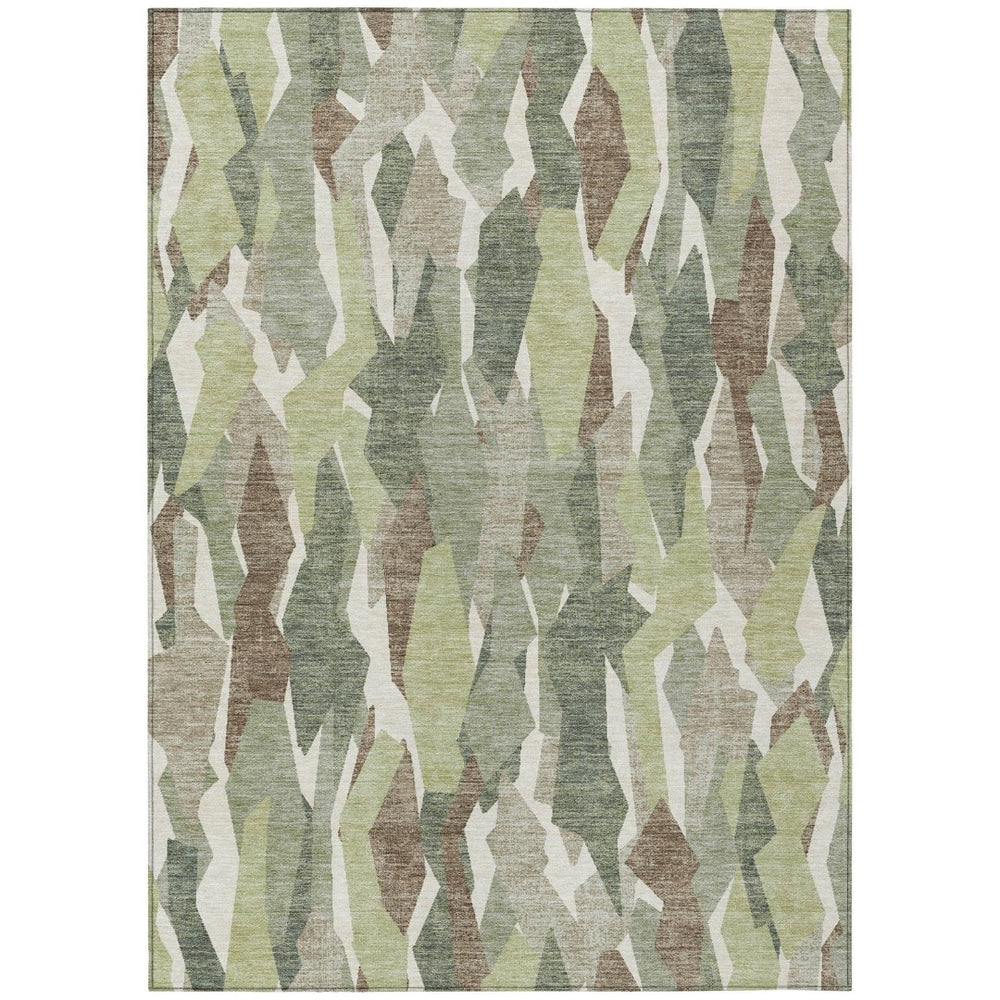 HomeRoots 8' X 10' Durable Fern Green Tan Ivory Striped Washable Area Rug - Perfect for Indoor & Outdoor Use! 659613