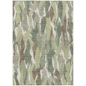 HomeRoots 8' X 10' Durable Fern Green Tan Ivory Striped Washable Area Rug - Perfect for Indoor & Outdoor Use! 659613
