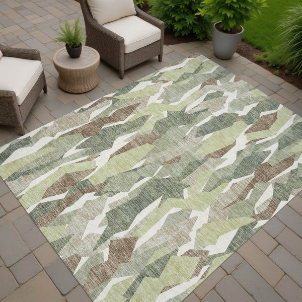 HomeRoots 10' Classic Striped Fern Green, Tan & Ivory Indoor Outdoor Area Rug - Washable, Durable & Stylish! 659615