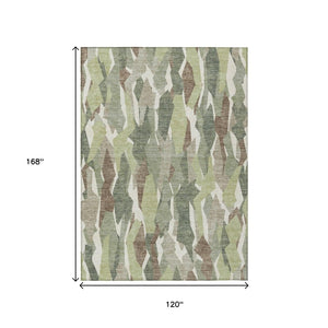HomeRoots 10' Classic Striped Fern Green, Tan & Ivory Indoor Outdoor Area Rug - Washable, Durable & Stylish! 659615