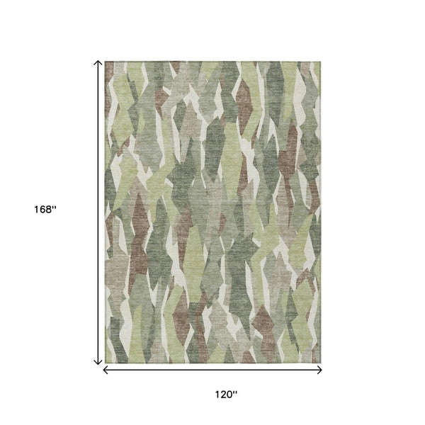 HomeRoots 10' Classic Striped Fern Green, Tan & Ivory Indoor Outdoor Area Rug - Washable, Durable & Stylish! 659615