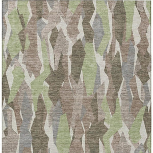 HomeRoots 5' Stylish Coffee Fern Green & Khaki Striped Washable Area Rug for Indoor/Outdoor Use, Durable & Chic 659617
