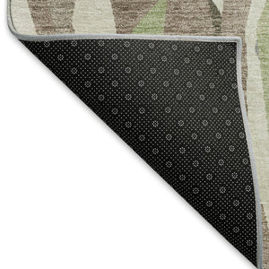 HomeRoots 8' Round Striped Area Rug in Coffee, Fern Green & Khaki - Durable, Washable for Indoor & Outdoor Use 659618