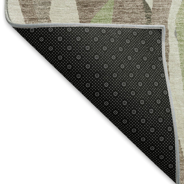 HomeRoots 8' Round Striped Area Rug in Coffee, Fern Green & Khaki - Durable, Washable for Indoor & Outdoor Use 659618