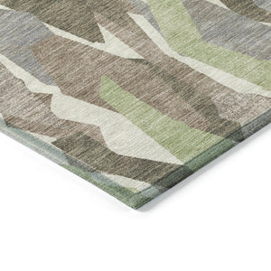 HomeRoots 8' Round Striped Area Rug in Coffee, Fern Green & Khaki - Durable, Washable for Indoor & Outdoor Use 659618
