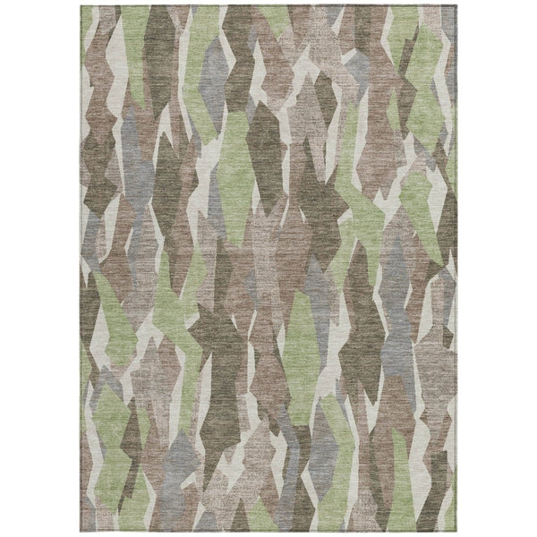 HomeRoots 9' Coffee Fern Green & Khaki Striped Washable Area Rug for Indoor/Outdoor Use, Durable & Stylish 659620