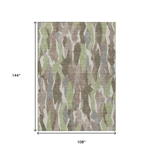 HomeRoots 9' Coffee Fern Green & Khaki Striped Washable Area Rug for Indoor/Outdoor Use, Durable & Stylish 659620