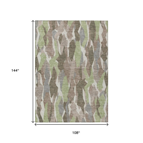 HomeRoots 9' Coffee Fern Green & Khaki Striped Washable Area Rug for Indoor/Outdoor Use, Durable & Stylish 659620