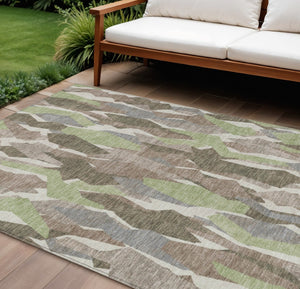 HomeRoots 9' Coffee Fern Green & Khaki Striped Washable Area Rug for Indoor/Outdoor Use, Durable & Stylish 659620