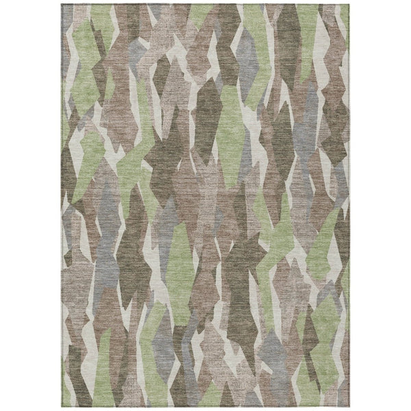 HomeRoots 9' Coffee Fern Green & Khaki Striped Washable Area Rug for Indoor/Outdoor Use, Durable & Stylish 659620