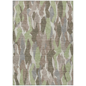 HomeRoots 10' Stylish Coffee Fern Green & Khaki Striped Washable Area Rug for Indoor & Outdoor Versatility 659621
