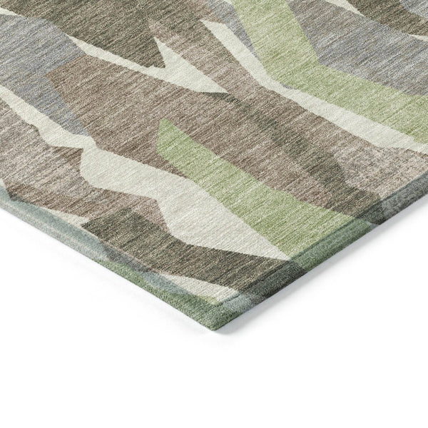 HomeRoots 10' Stylish Coffee Fern Green & Khaki Striped Washable Area Rug for Indoor & Outdoor Versatility 659621