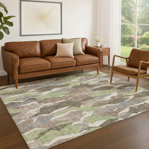 HomeRoots 10' Stylish Coffee Fern Green & Khaki Striped Washable Area Rug for Indoor & Outdoor Versatility 659621